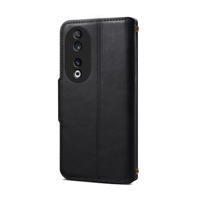 For Honor 90 Denior Cowhide Texture Wallet Style Leather Phone Case(Black)
