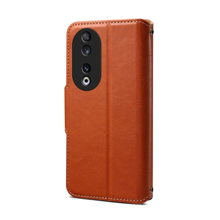 For Honor 90 Denior Cowhide Texture Wallet Style Leather Phone Case(Brown)