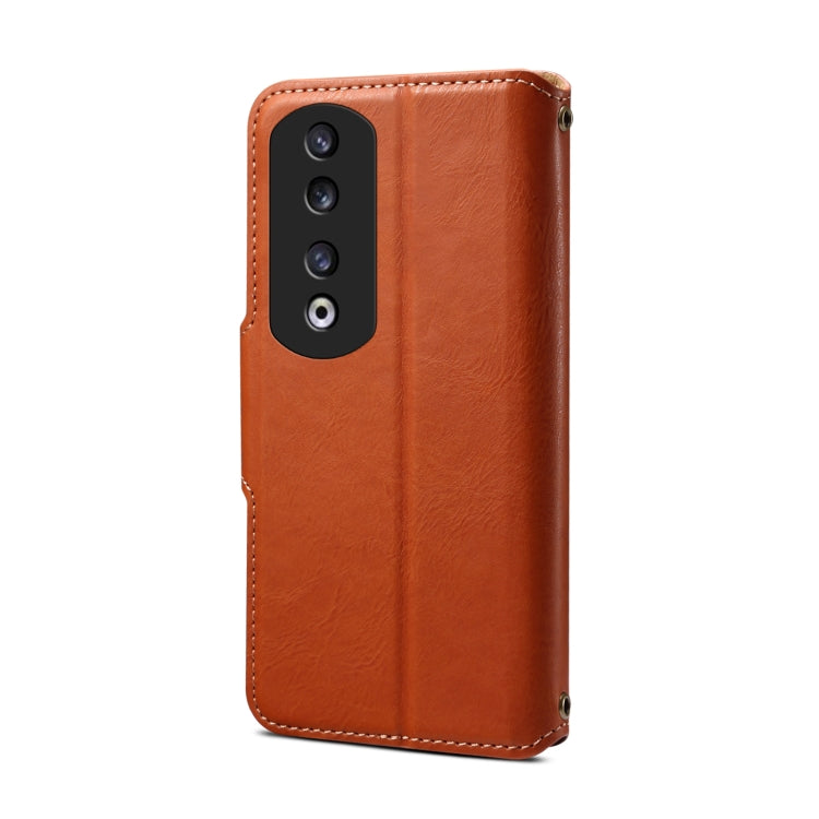 For Honor 90 Pro Denior Cowhide Texture Wallet Style Leather Phone Case(Brown)