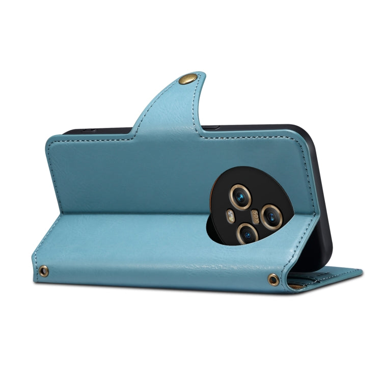 For Honor Magic5 Denior Cowhide Texture Wallet Style Leather Phone Case(Blue)