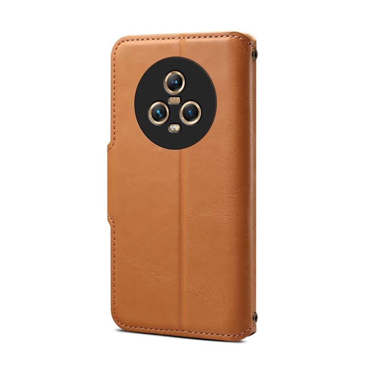 For Honor Magic5 Denior Cowhide Texture Wallet Style Leather Phone Case(Khaki)