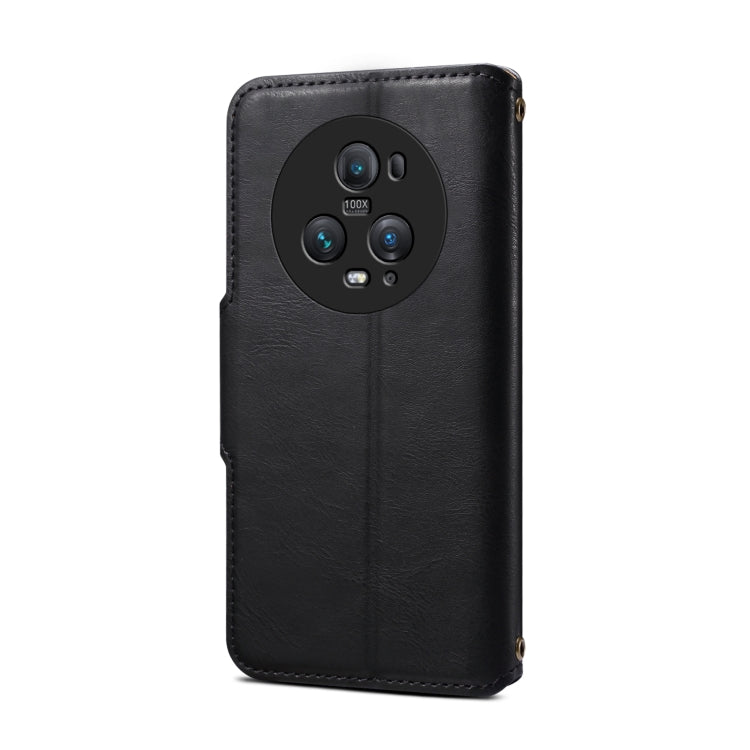 For Honor Magic5 Pro Denior Cowhide Texture Wallet Style Leather Phone Case(Black)