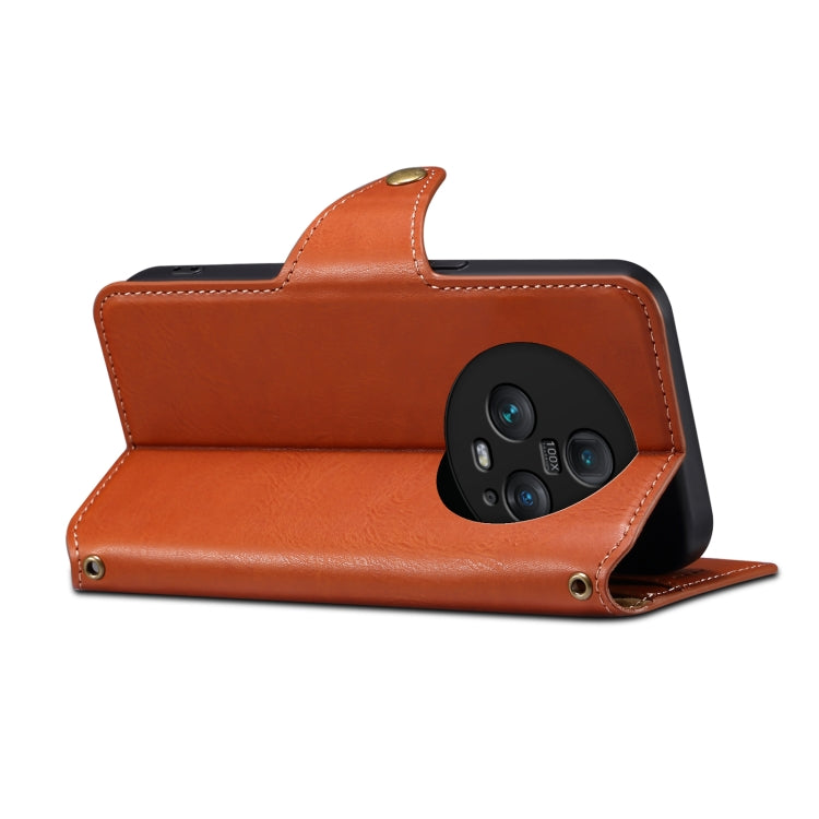 For Honor Magic5 Pro Denior Cowhide Texture Wallet Style Leather Phone Case(Brown)