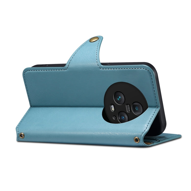 For Honor Magic5 Pro Denior Cowhide Texture Wallet Style Leather Phone Case(Blue)