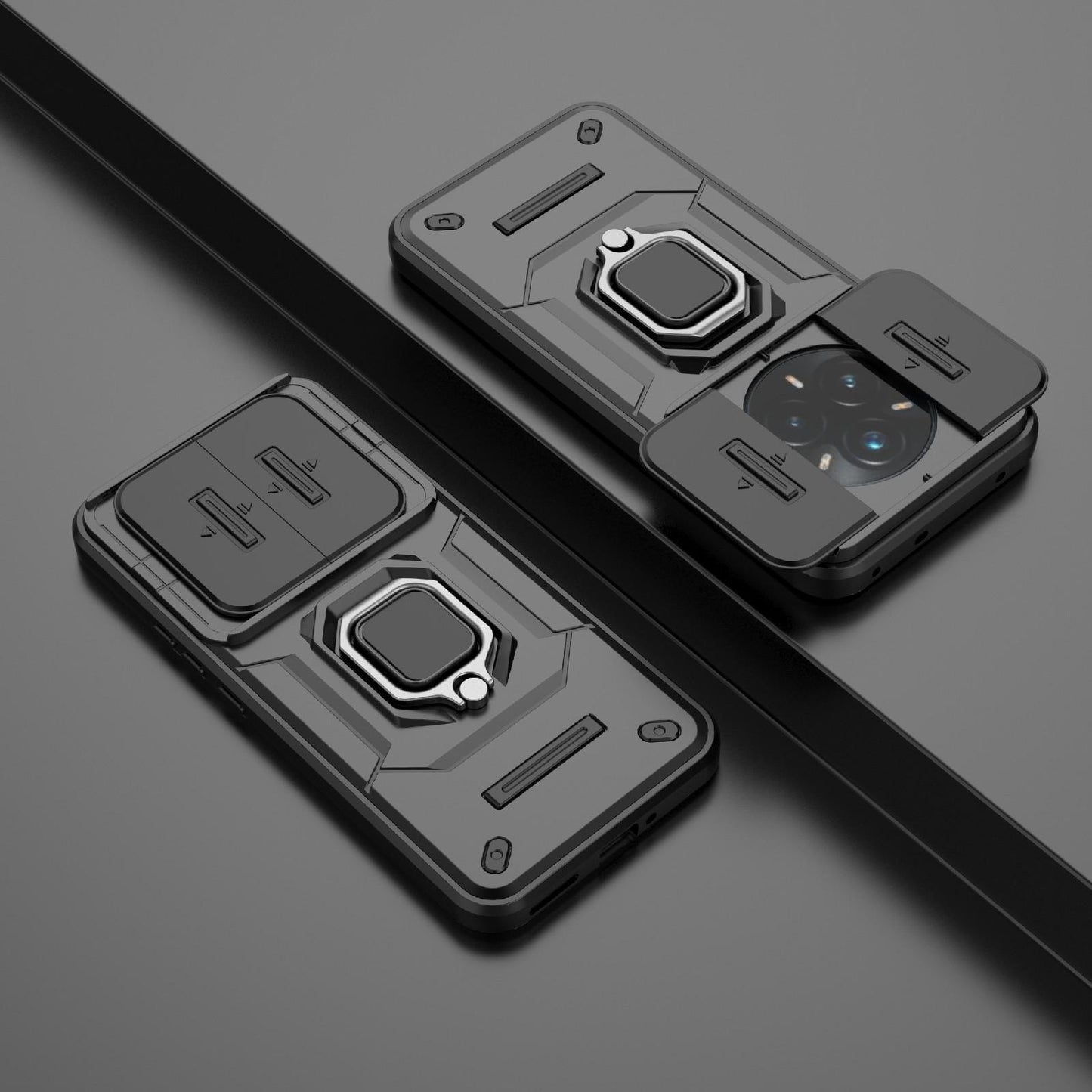 For Realme 14 Pro+ 5G Sliding Camshield TPU + PC Shockproof Phone Case with Holder(Black)