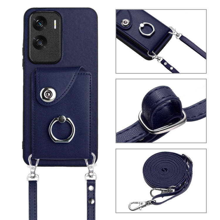 For Honor X50i / 90 Lite Organ Card Bag Ring Holder Phone Case with Long Lanyard(Blue)