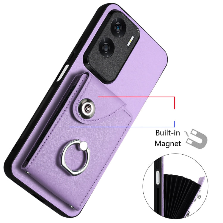 For Honor X50i / 90 Lite Organ Card Bag Ring Holder Phone Case with Long Lanyard(Purple)