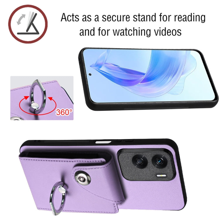 For Honor X50i / 90 Lite Organ Card Bag Ring Holder Phone Case with Long Lanyard(Purple)