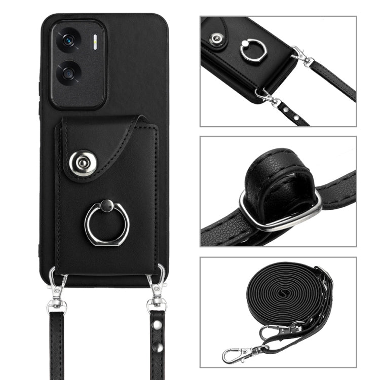 For Honor X50i / 90 Lite Organ Card Bag Ring Holder Phone Case with Long Lanyard(Black)