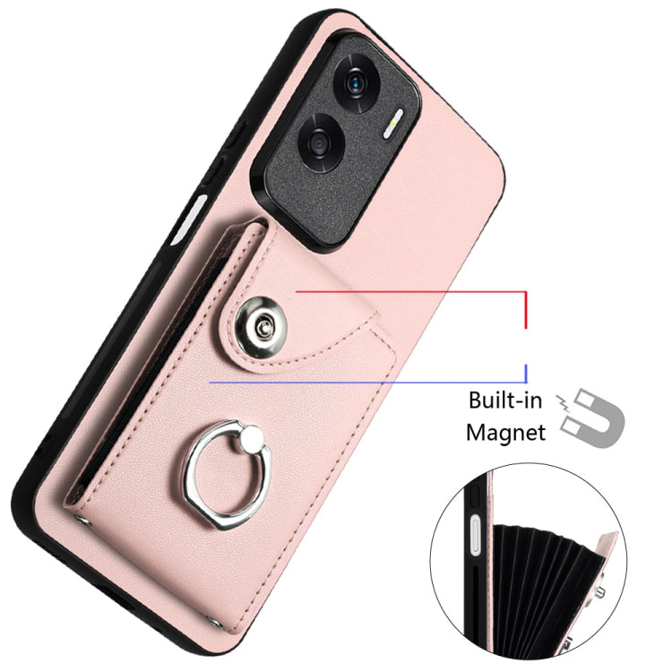 For Honor X50i / 90 Lite Organ Card Bag Ring Holder Phone Case with Long Lanyard(Pink)