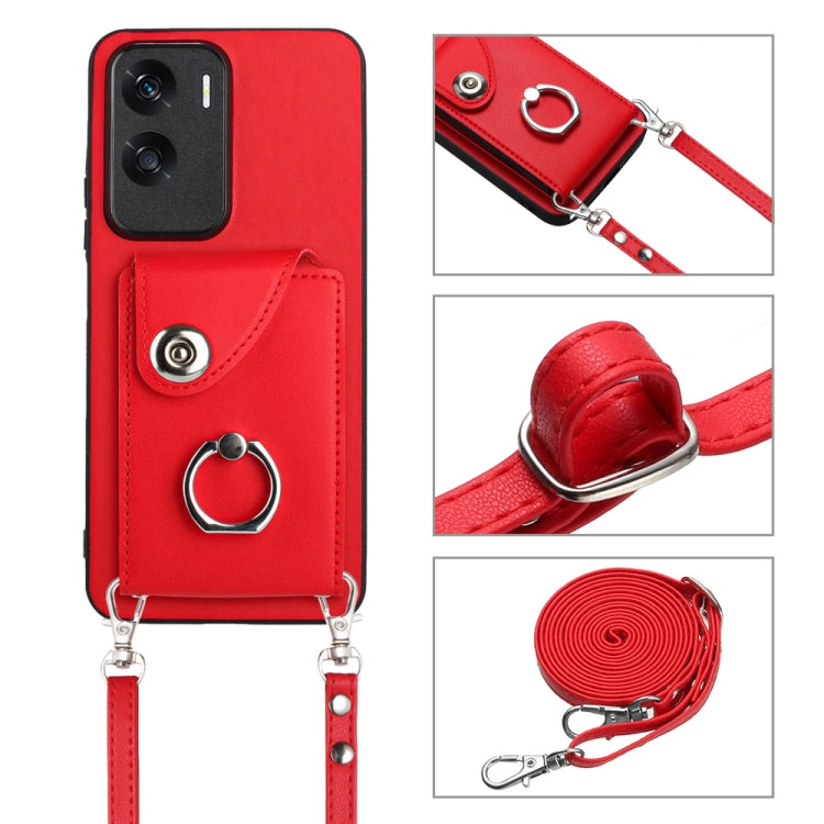 For Honor X50i / 90 Lite Organ Card Bag Ring Holder Phone Case with Long Lanyard(Red)