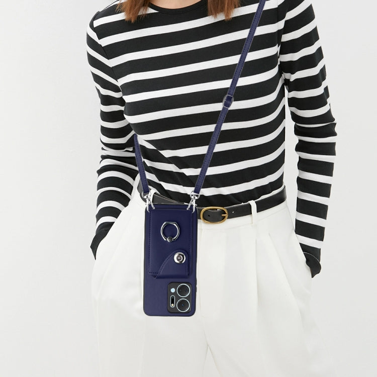 For Honor X7a / Play7T Organ Card Bag Ring Holder Phone Case with Long Lanyard(Blue)