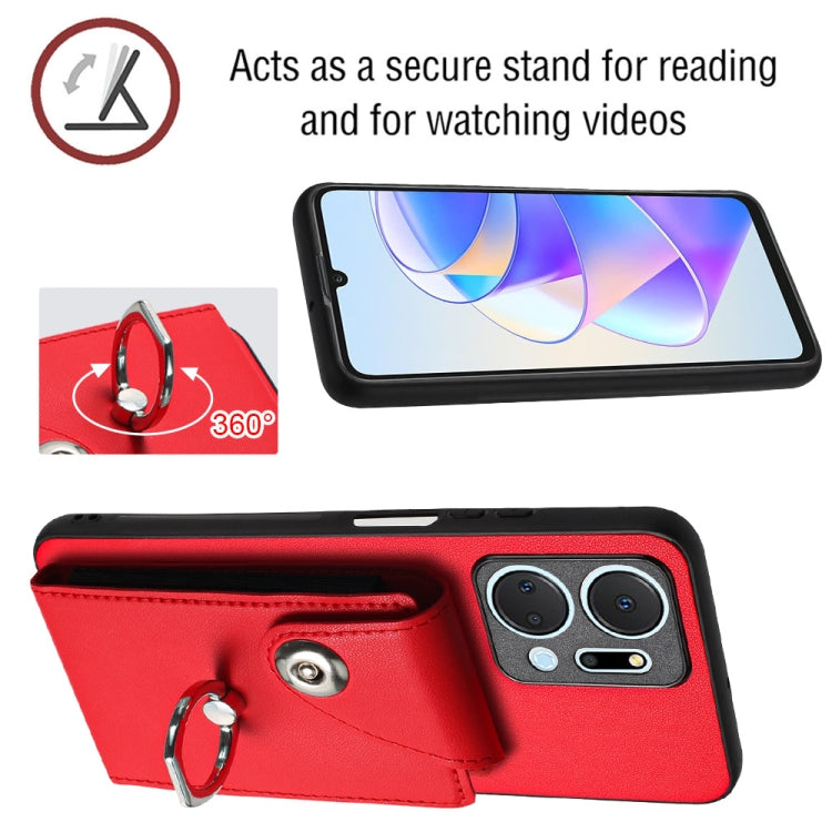 For Honor X7a / Play7T Organ Card Bag Ring Holder Phone Case with Long Lanyard(Red)