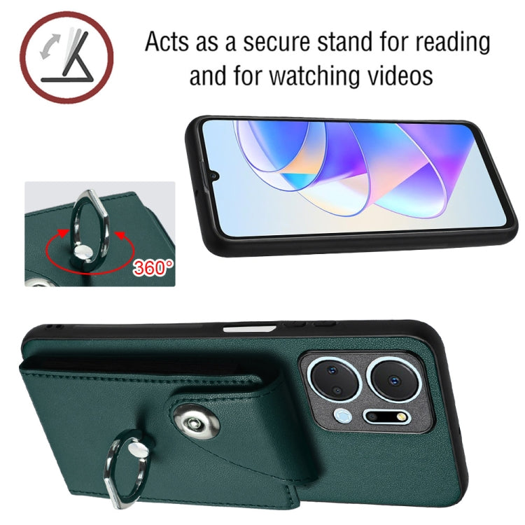 For Honor X7a / Play7T Organ Card Bag Ring Holder Phone Case with Long Lanyard(Green)