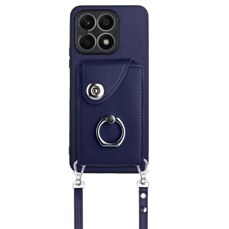 For Honor X8a Organ Card Bag Ring Holder Phone Case with Long Lanyard(Blue)