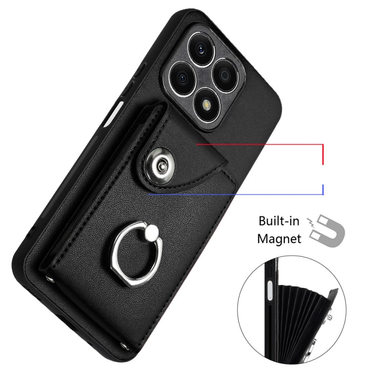 For Honor X8a Organ Card Bag Ring Holder Phone Case with Long Lanyard(Black)
