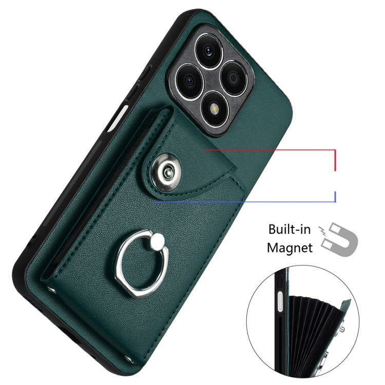 For Honor X8a Organ Card Bag Ring Holder Phone Case with Long Lanyard(Green)