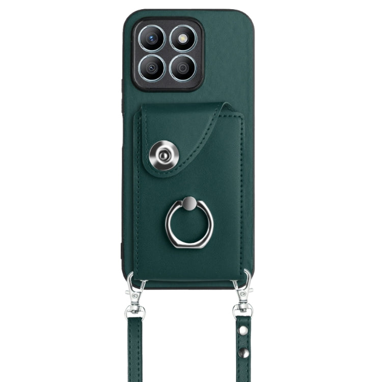 For Honor X8b 4G Organ Card Bag Ring Holder Phone Case with Long Lanyard(Green)