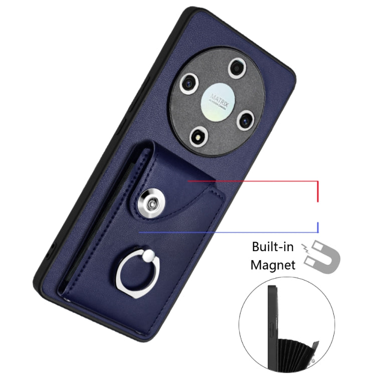 For Honor X9b / Magic6 Lite Organ Card Bag Ring Holder Phone Case with Long Lanyard(Blue)