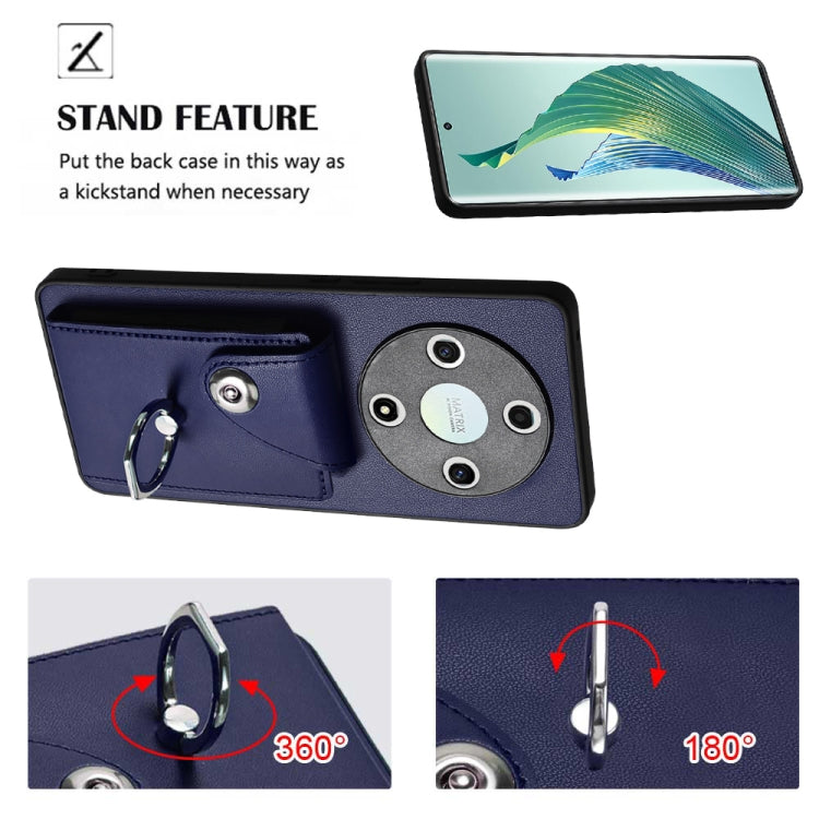 For Honor X9b / Magic6 Lite Organ Card Bag Ring Holder Phone Case with Long Lanyard(Blue)
