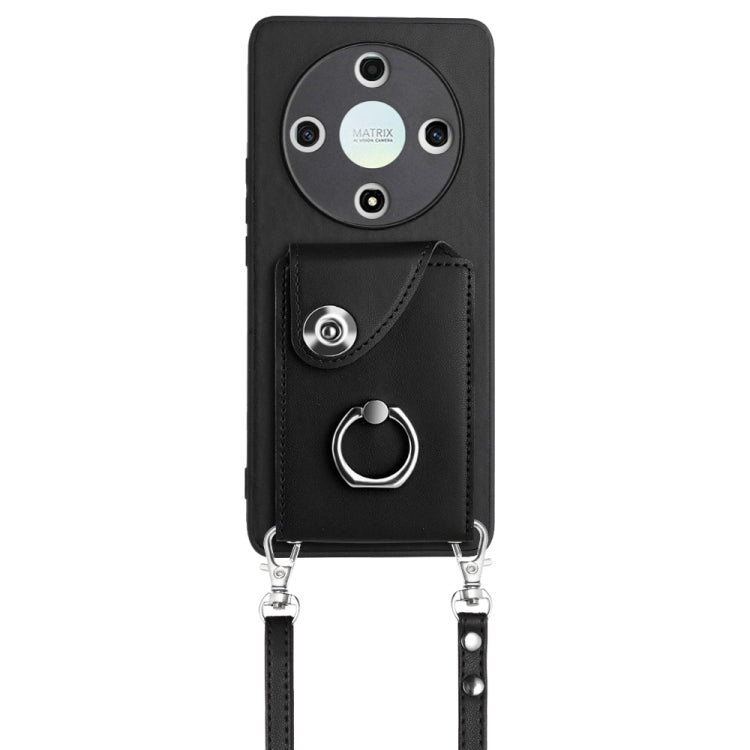 For Honor X9b / Magic6 Lite Organ Card Bag Ring Holder Phone Case with Long Lanyard(Black)