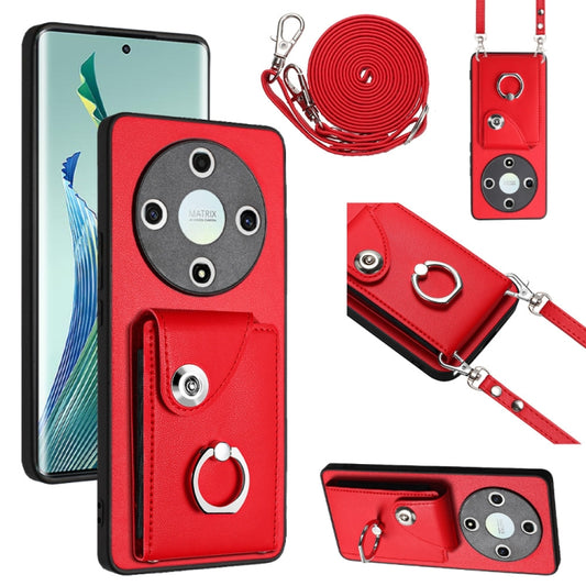 For Honor X9b / Magic6 Lite Organ Card Bag Ring Holder Phone Case with Long Lanyard(Red)