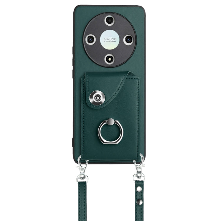 For Honor X9b / Magic6 Lite Organ Card Bag Ring Holder Phone Case with Long Lanyard(Green)