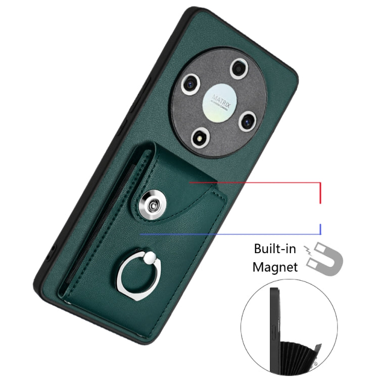 For Honor X9b / Magic6 Lite Organ Card Bag Ring Holder Phone Case with Long Lanyard(Green)