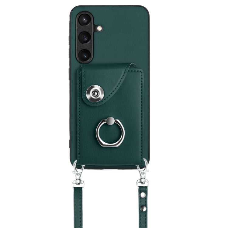 For Samsung Galaxy S24 5G Organ Card Bag Ring Holder Phone Case with Long Lanyard(Green)