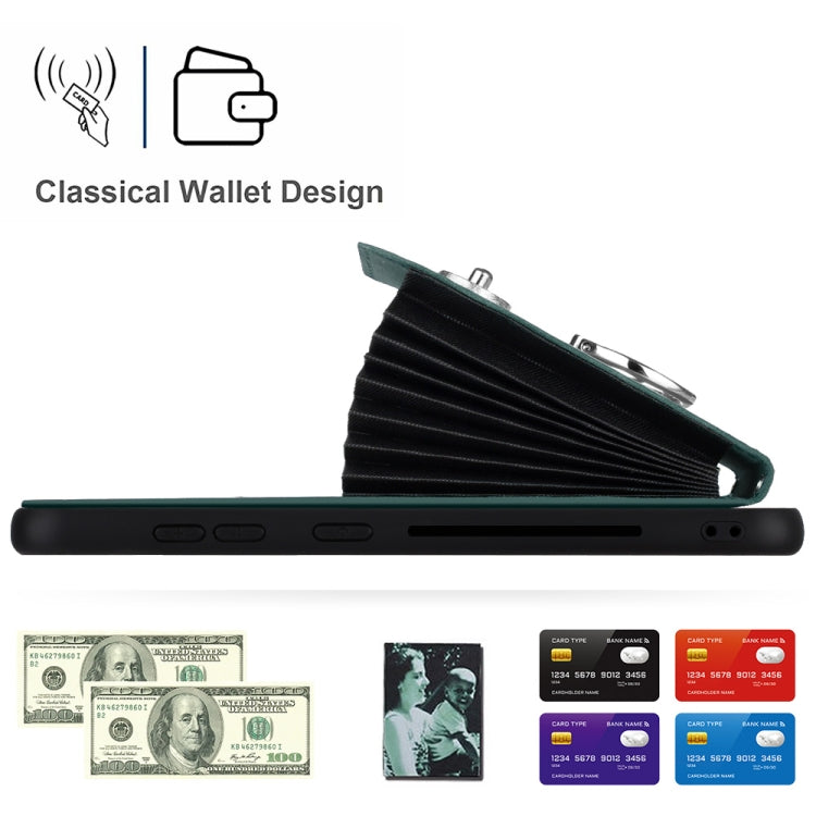 For Samsung Galaxy S24 5G Organ Card Bag Ring Holder Phone Case with Long Lanyard(Green)