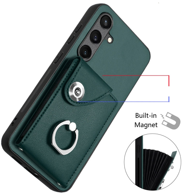 For Samsung Galaxy S24 5G Organ Card Bag Ring Holder Phone Case with Long Lanyard(Green)