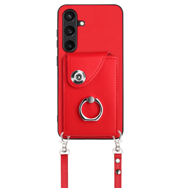 For Samsung Galaxy S24 5G Organ Card Bag Ring Holder Phone Case with Long Lanyard(Red)