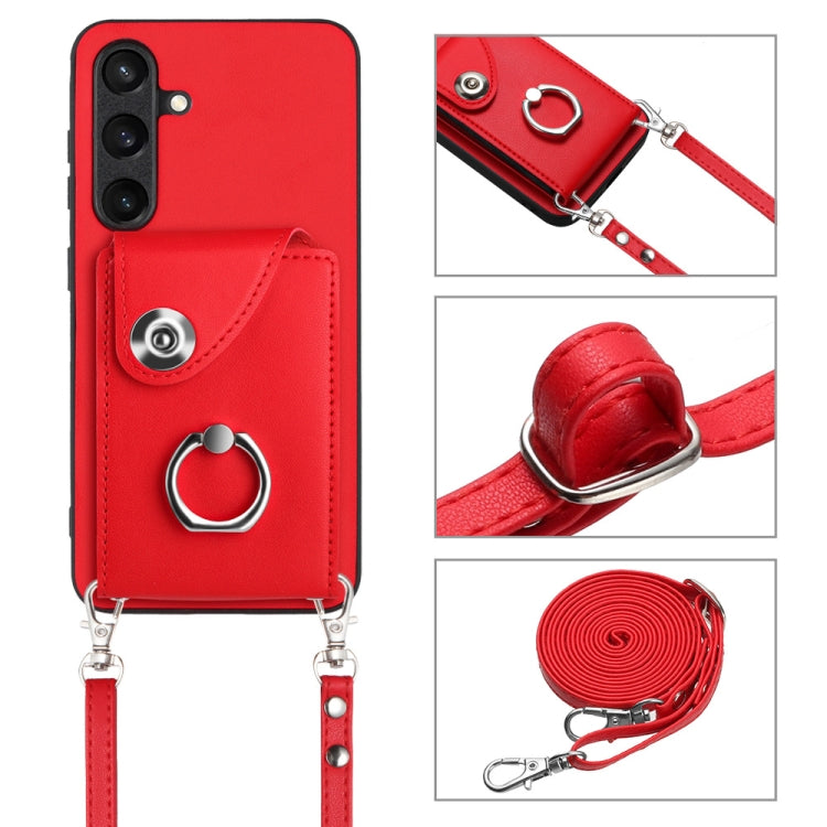 For Samsung Galaxy S24 5G Organ Card Bag Ring Holder Phone Case with Long Lanyard(Red)