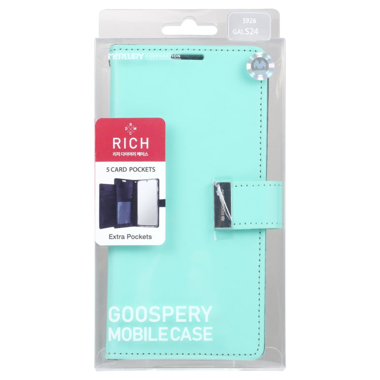 For Samsung Galaxy S24 5G GOOSPERY RICH DIARY Crazy Horse Texture Leather Phone Case(Mint Green)
