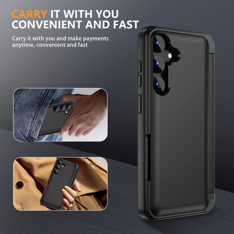 For Samsung Galaxy S24 5G 3 in 1 Flip Holder Phone Case(Black)