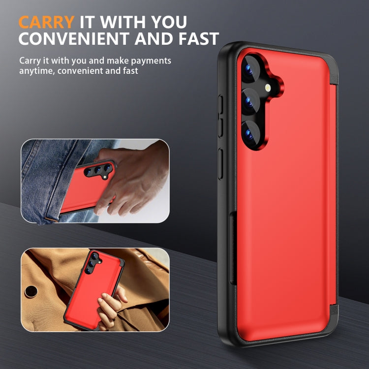 For Samsung Galaxy S24 5G 3 in 1 Flip Holder Phone Case(Red)