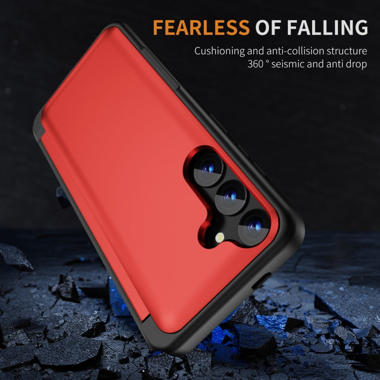 For Samsung Galaxy S24 5G 3 in 1 Flip Holder Phone Case(Red)