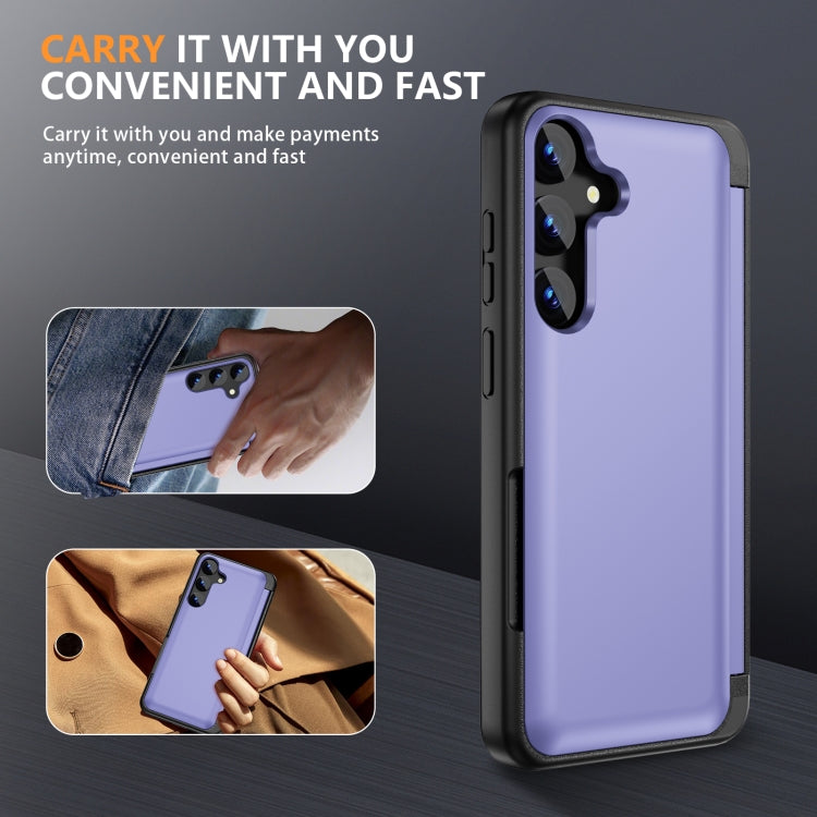 For Samsung Galaxy S24 5G 3 in 1 Flip Holder Phone Case(Light Purple)