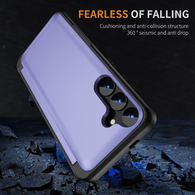 For Samsung Galaxy S24 5G 3 in 1 Flip Holder Phone Case(Light Purple)