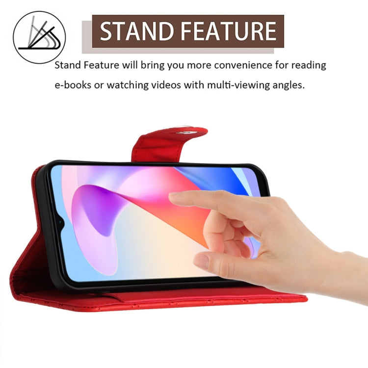 For Honor X6a Rhombic Texture Flip Leather Phone Case with Long Lanyard(Red)