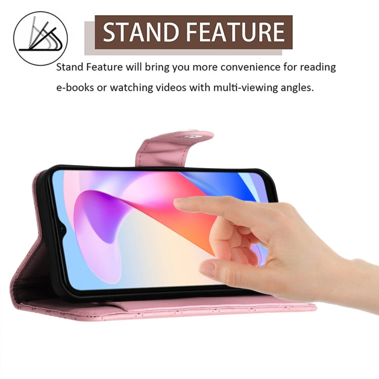 For Honor X6a Rhombic Texture Flip Leather Phone Case with Long Lanyard(Pink)