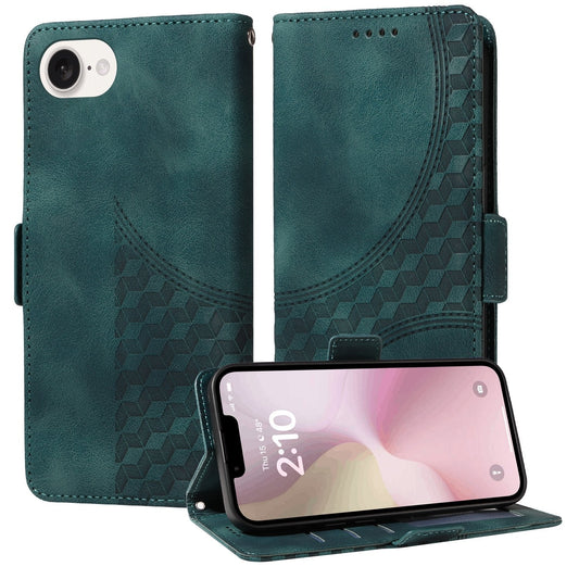 For iPhone 16e Embossed Rhombus Starry Leather Phone Case(Green)