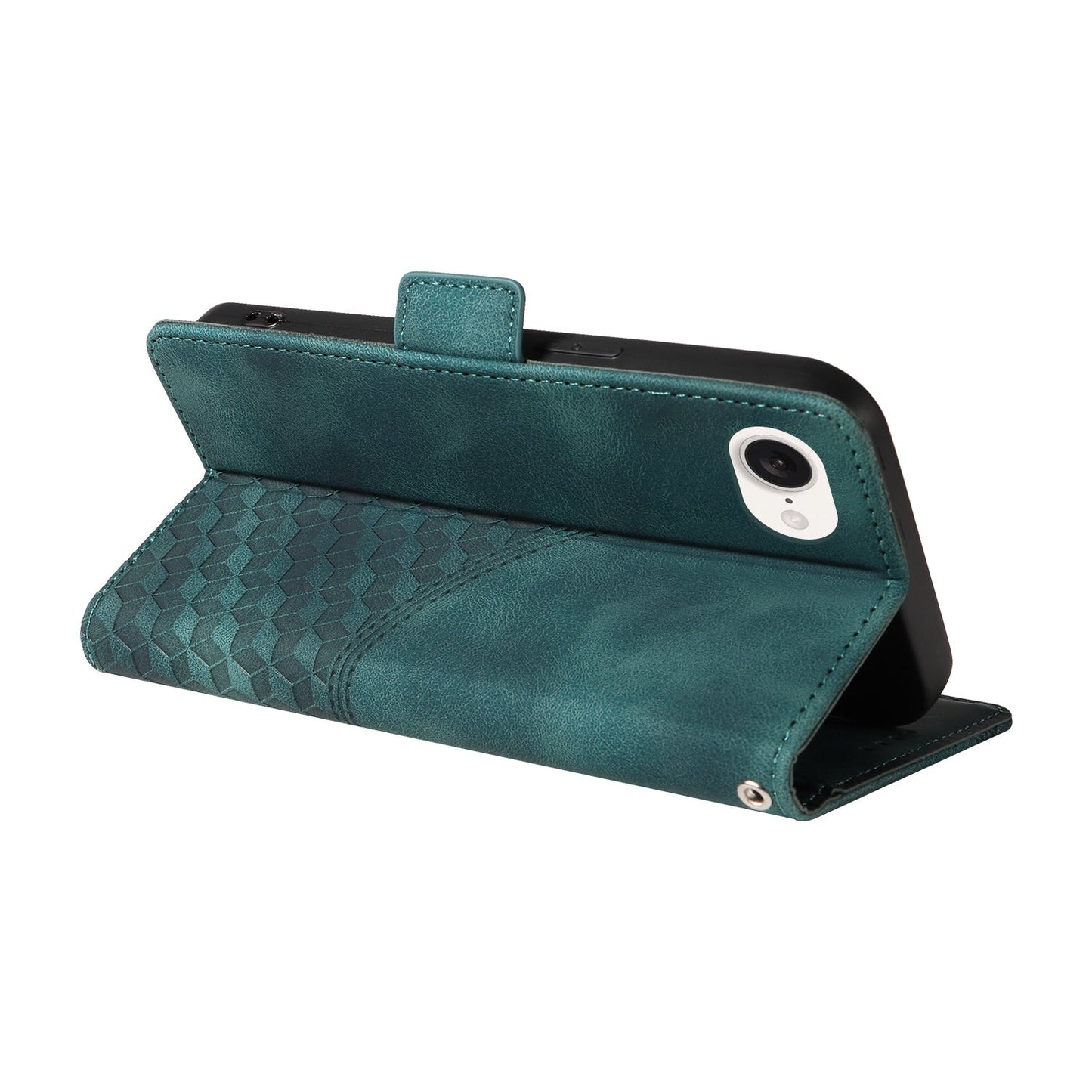 For iPhone 16e Embossed Rhombus Starry Leather Phone Case(Green)