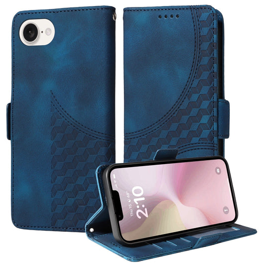 For iPhone 16e Embossed Rhombus Starry Leather Phone Case(Blue)