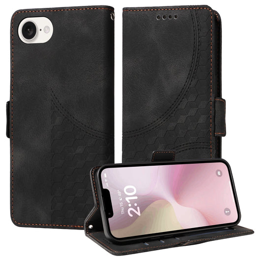 For iPhone 16e Embossed Rhombus Starry Leather Phone Case(Black)