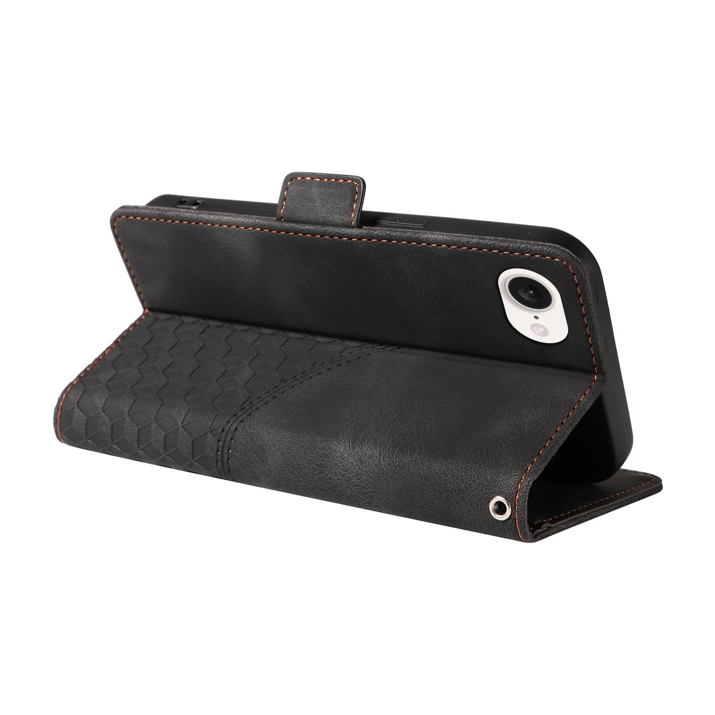 For iPhone 16e Embossed Rhombus Starry Leather Phone Case(Black)