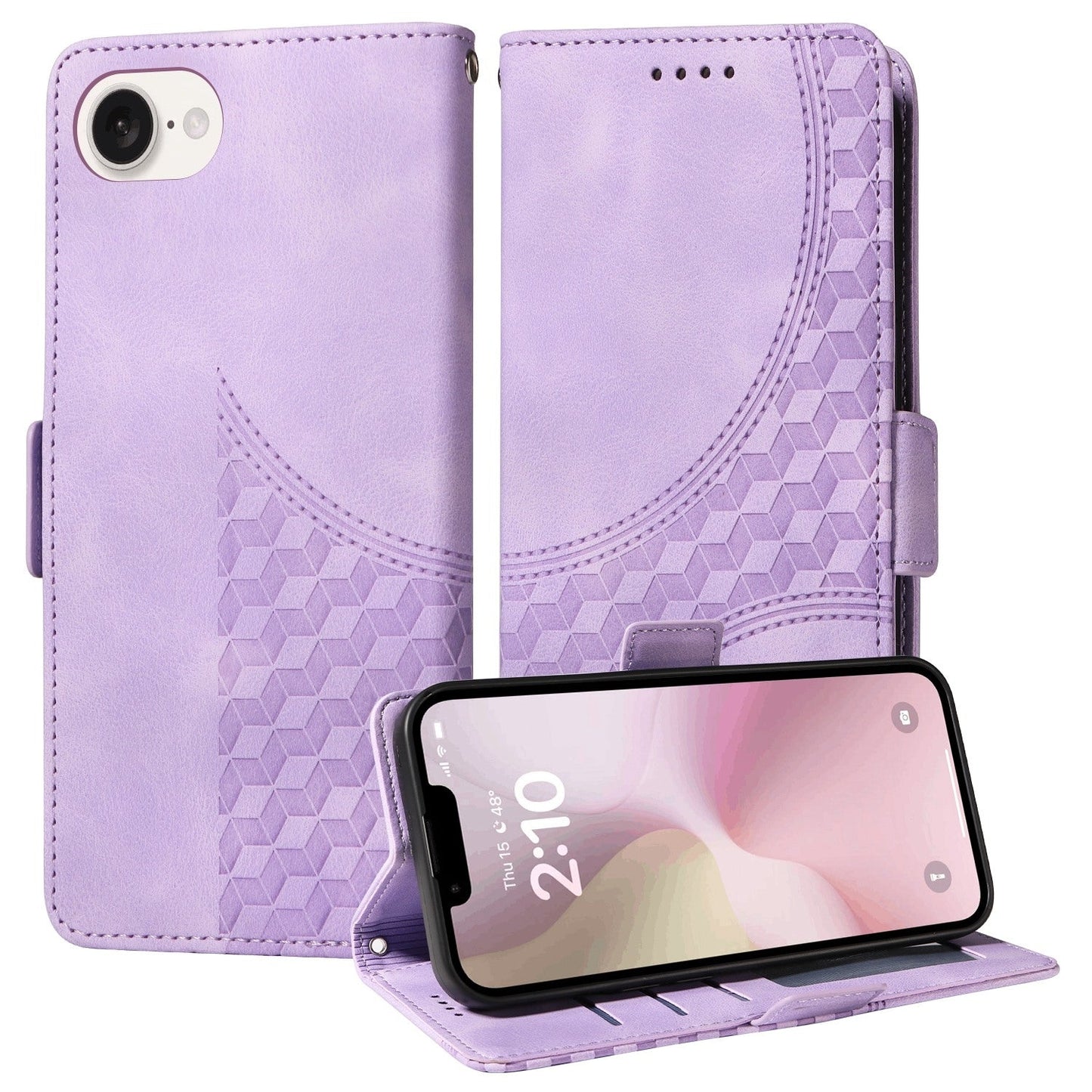For iPhone 16e Embossed Rhombus Starry Leather Phone Case(Purple)
