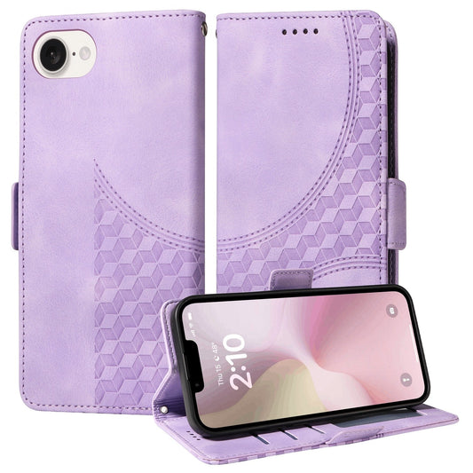 For iPhone 16e Embossed Rhombus Starry Leather Phone Case(Purple)