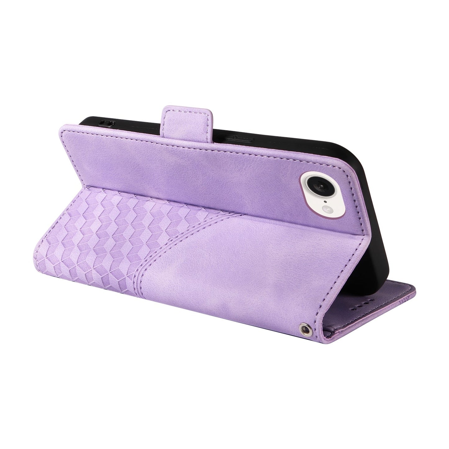 For iPhone 16e Embossed Rhombus Starry Leather Phone Case(Purple)