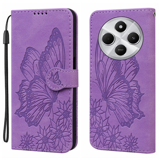 For Redmi 14C 4G Retro Skin Feel Butterflies Embossing Horizontal Flip Leather Phone Case(Purple)